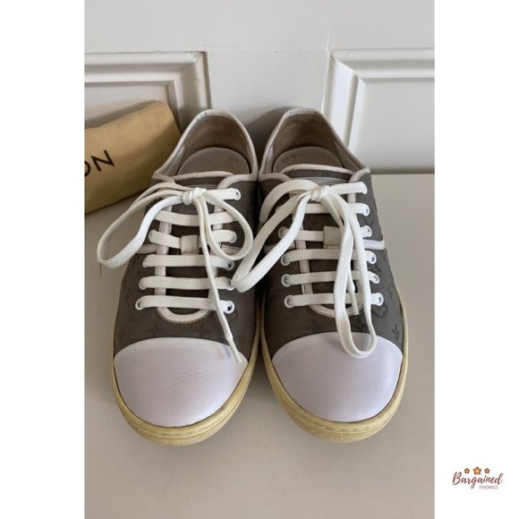 Authentic Louis Vuitton Gray/White Monogram Canvas Leather FrontRow Sneakers 5.5 - Picture 8 of 14